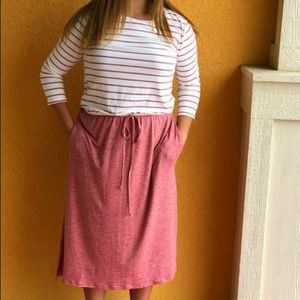 Striped and solid midi dress with Pockets